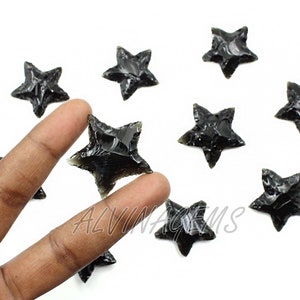 Black Obsidian Star, Black Obsidian Crystal Star, Healing Crystal, Crescent Star, Obsidian Crystal Stars, Gemstone Stars for Jewelry Making