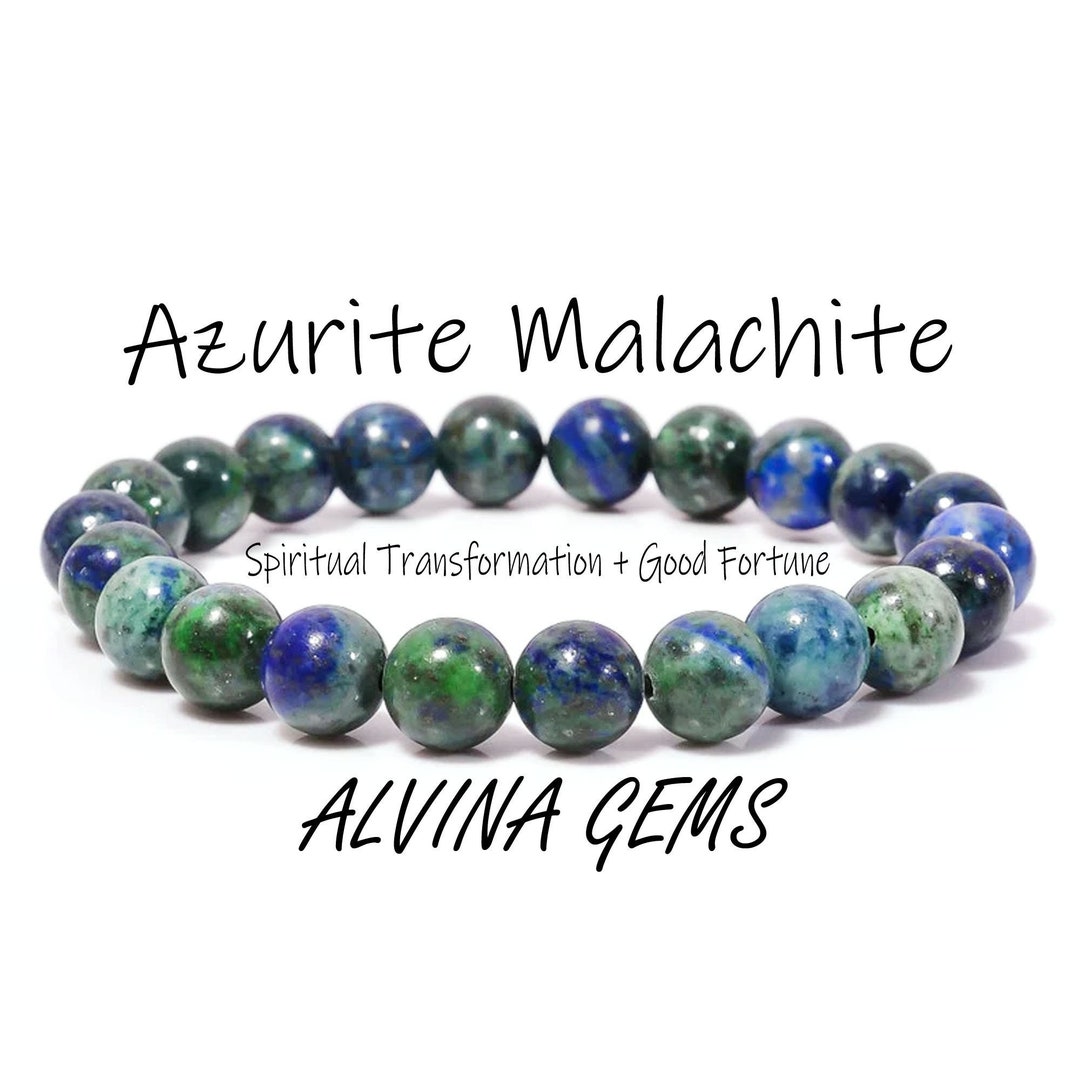 Azurite Malachite Gemstone Round Beads Bracelet Healing Etsy