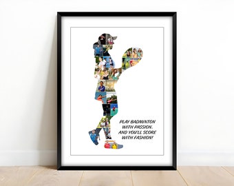 Tennis Gifts, Badminton Coach Gift, Personalized Badminton Player Gifts, Girls Badminton, Girls Badminton, badminton photo collage poster