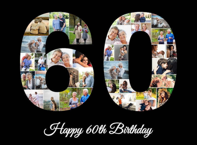 60th Birthday Gifts For Women 60th Birthday Gift For Men 60th Anniversary Gift 60th Birthday Ideas Mom 60th Birthday Gift Photo Collage Gift Black