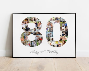 Custom 80th Birthday Gift for Dad 80th birthday Photo collage Gift Number 80 Photo Collage Gift For Birthday, Photo Birthday Decor