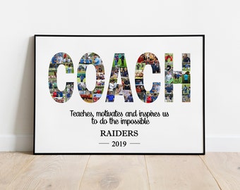 Coach Photo Collage-Sport Coach Collage-Gift For Coach-Personalized Collage Gift-Custom Pictures Collage-Baseball Football-Printable Collage