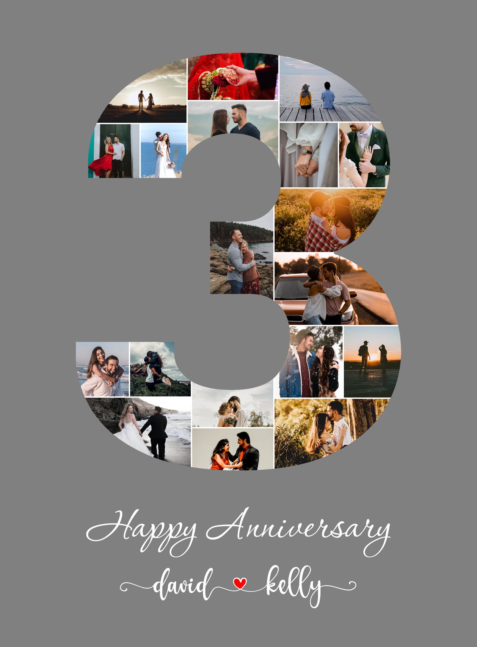Custom 3 Photo Collage, Personalized Family Photos, 3rd Anniversary ...