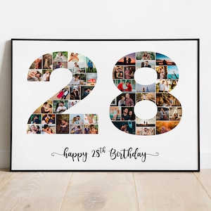 28th Birthday Photo Collage, Number 28 Photo Printable Collage, 28th Wedding Anniversary Gift, Picture Poster Birthday Gift, Gift For Her