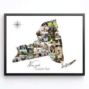 Custom New York Photo Collage Map Print | Personalized State Picture Frame | NY Gift for Family, Couple, Anniversary or Moving Keepsake