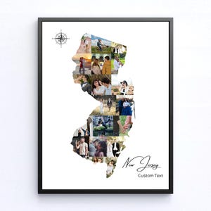 Personalized New Jersey Photo Collage Map Print – Custom State Picture Gift for Couples, Family, Anniversary, Home Decor Wall Art
