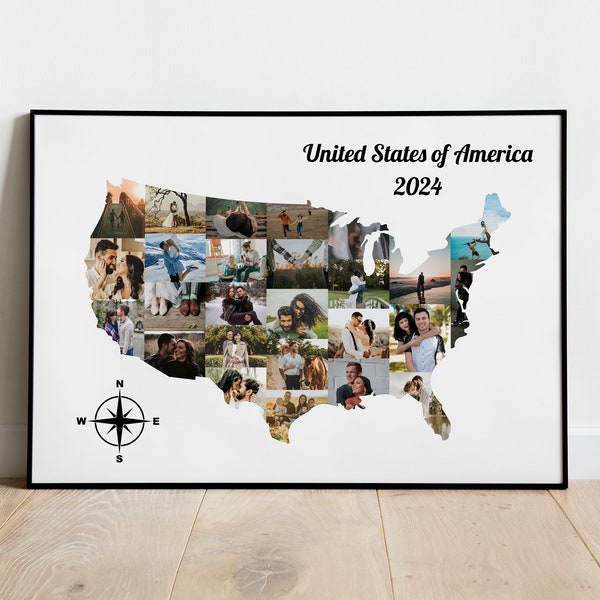 USA Map Collage, America Collage, Travel Photo Collage, Anniversary Collage, Couple Collage, Gifts for Her, Gifts for Him, Birthday Gifts