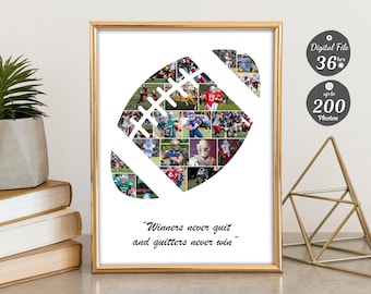 American Football Photo Collage, Coach Thank You Gift, Football Custom Photo Collage Gift For Son, Football Player Senior Night Gift