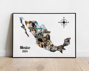 Mexiko Reisegeschenk, Mexiko Karte Fotocollage, Reisegeschenk, Mexiko druckbares Geschenk, Karte Fotocollage, Mexiko Collage, Mexiko Kunst Geschenk