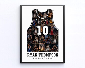 Custom Basketball Jersey Photo Collage, Personalized Sports Jersey Poster, Senior Night Gift, Basketball Player Gift, Class of 2026