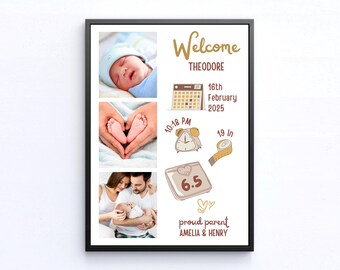 Personalized Baby Birth Stats Poster | Custom Newborn Announcement Wall Art | Baby Boy Girl Nursery Decor | Birth Keepsake Gift