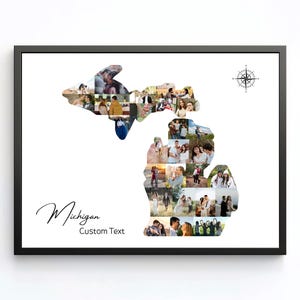 Michigan Photo Collage Map – Personalized State Wall Art, Custom Picture Gift for Wedding, Anniversary, Home Décor