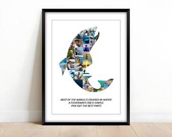 Personalised Bass Fish Photo Collage | Personalized Gift for Fisherman | Fishing Gift for Her / Him | Custom Made with your Pictures