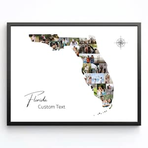 Custom Florida Photo Collage Map Print – Personalized State Wall Art with Pictures & Text – Unique Gift for Couples, Family, Travel