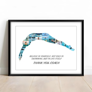Schwimm-Trainer Kundenspezifische Foto-Collage Geschenk, Schwimmer-Geburtstags-Geschenk, Schwimmer-personalisiertes Geschenk, Schwimmen-Seniorennacht kundengebundenes Geschenk