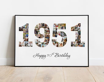 Number 1951 Photo Collage, Personalized Anniversary Gift for Parents, 70 Birthday Photo Collage Gift, Number Photo Collage, Gift for Husband