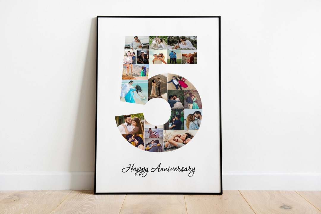 Custom 5th Anniversary Photo Collage Gift for Her, 5 Year Birthday ...