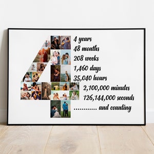 Custom 4th Anniversary Gift Collage, Fourth Anniversary Gift for Husband, Linen Anniversary Gift, 4th Wedding Gift for Wife, Number Collage