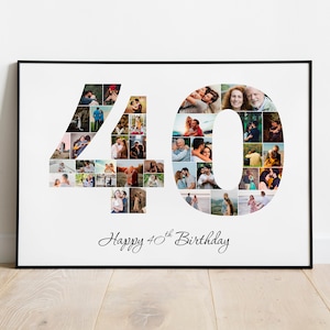 Collage de photos pour 40e anniversaire, cadeau d'anniversaire numéro 40, idée cadeau personnalisée pour lui, image d'art personnalisée pour petite amie, fichier numérique !