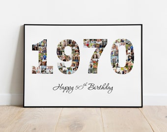 Custom 1970 Photo Collage, 50th Birthday Collage Print, Photo Collage Gift, Birthday Photo Collage, Custom Year Collage, Gift for Her