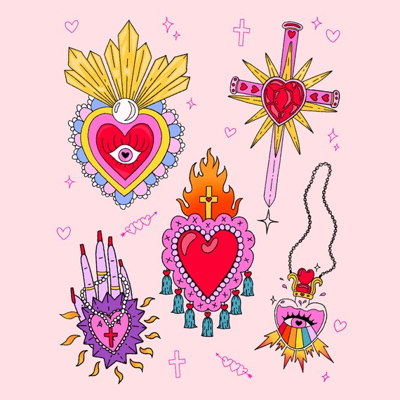 Digital Tattoo Flash Tattoo Design Mexican Sacred Heart - Etsy Sweden