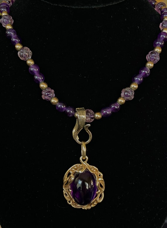 Amethyst and Gold Bead Necklace with 14k Gold Amet