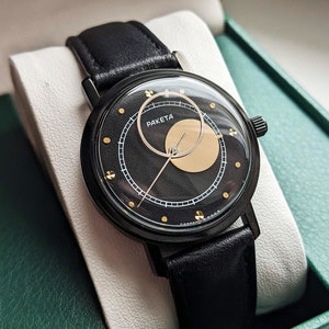 Vintage watch Raketa Kopernik, Raketa copernic, Raketa watch. Watch 1980s, black watch, casual watch, wedding gift, gift for men