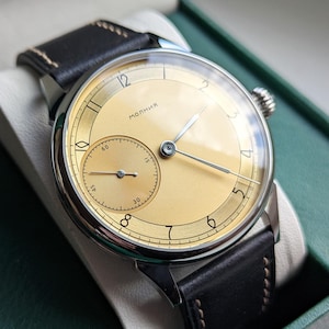 Relógio mecânico "Molnija", movimento Molnija 3602, relógio Marriaje, relógio masculino vintage, relógio marinho, relógio bauhaus, relógio de casamento