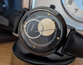 Vintage Uhr Raketa Kopernik, Raketa copernic, Raketa Uhr. Armbanduhr 1980er Jahre, schwarze Uhr.