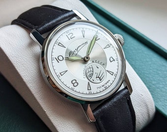 Reloj Sputnik vintage, esfera plateada, reloj de hombre, reloj mecánico, regalo para hombre, reloj Pobeda, Chistopol Sputnik, reloj satélite