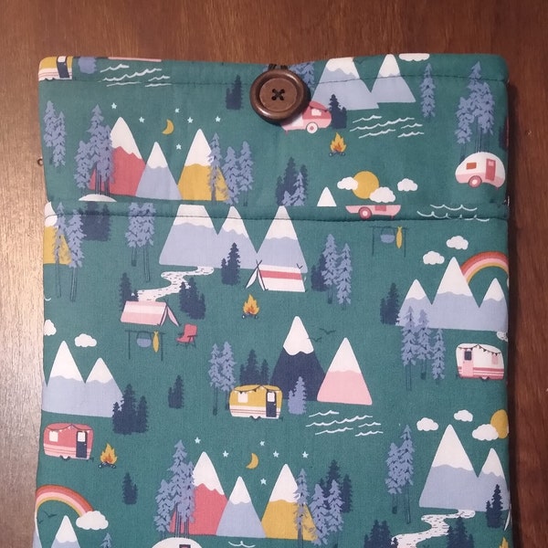 Camping Mountains Padded Book Sleeve with Closure
