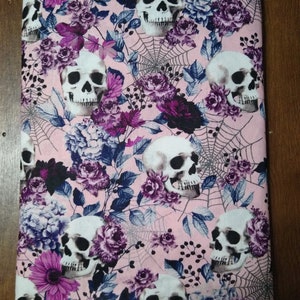 Purple Floral Skulls Spider Webs Light Pink Background Padded Book Sleeve with Closure