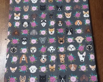 Cat and Dog Faces Background Padded Book Sleeve with Closure
