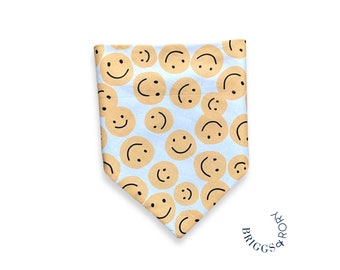 Smiley Face Dog Bandana, Over the Collar, Cotton Fabric