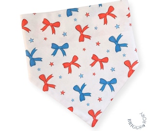 4th of July Dog Bandana, Patriotic Bow Print, Over the Collar