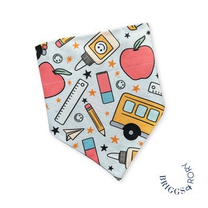 Back to School Dog Bandana, fall dog bandana, Over the Collar Dog Bandana, Dog Bandana