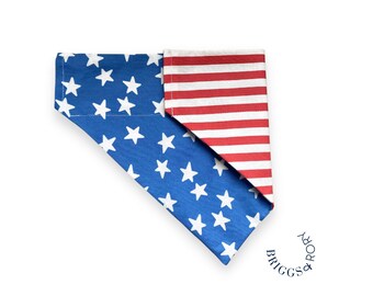 Stars and Stripes Dog Bandana, Reversible Over Collar, 4th of July
