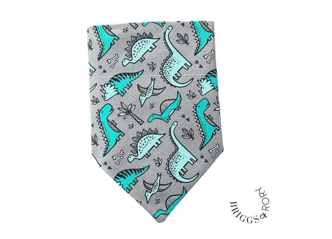Dino Dog Bandana, Over the Collar Dog Bandana, Slip on Dog Bandana, Dog