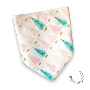 Pink bottle brush tree Dog Bandana, Over the Collar Dog Bandana, Christmas Dog Bandana