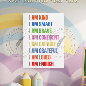 Rainbow Affirmations For Kids I AM Kind Smart Loved Nursery Svg Png Pdf Eps Dxf, Nursery Art, Cutting Art, Printable Art, Kids Room Decor