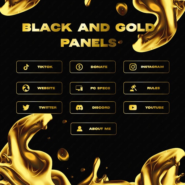 10 Black and Gold Panels - Twitch Panels Premade *Instant Delivery*