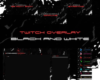 既製の白黒 Twitch オーバーレイ / パッケージ *フルバンドル* *即時納品*