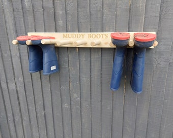 PERSONALISED Welly wellington wellies wooden rack boot holder wall mounted