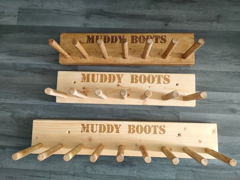 Personalised Welly Rack/ Boot Holder Wall Mounted Wooden MUDDY BOOTS 2 ...