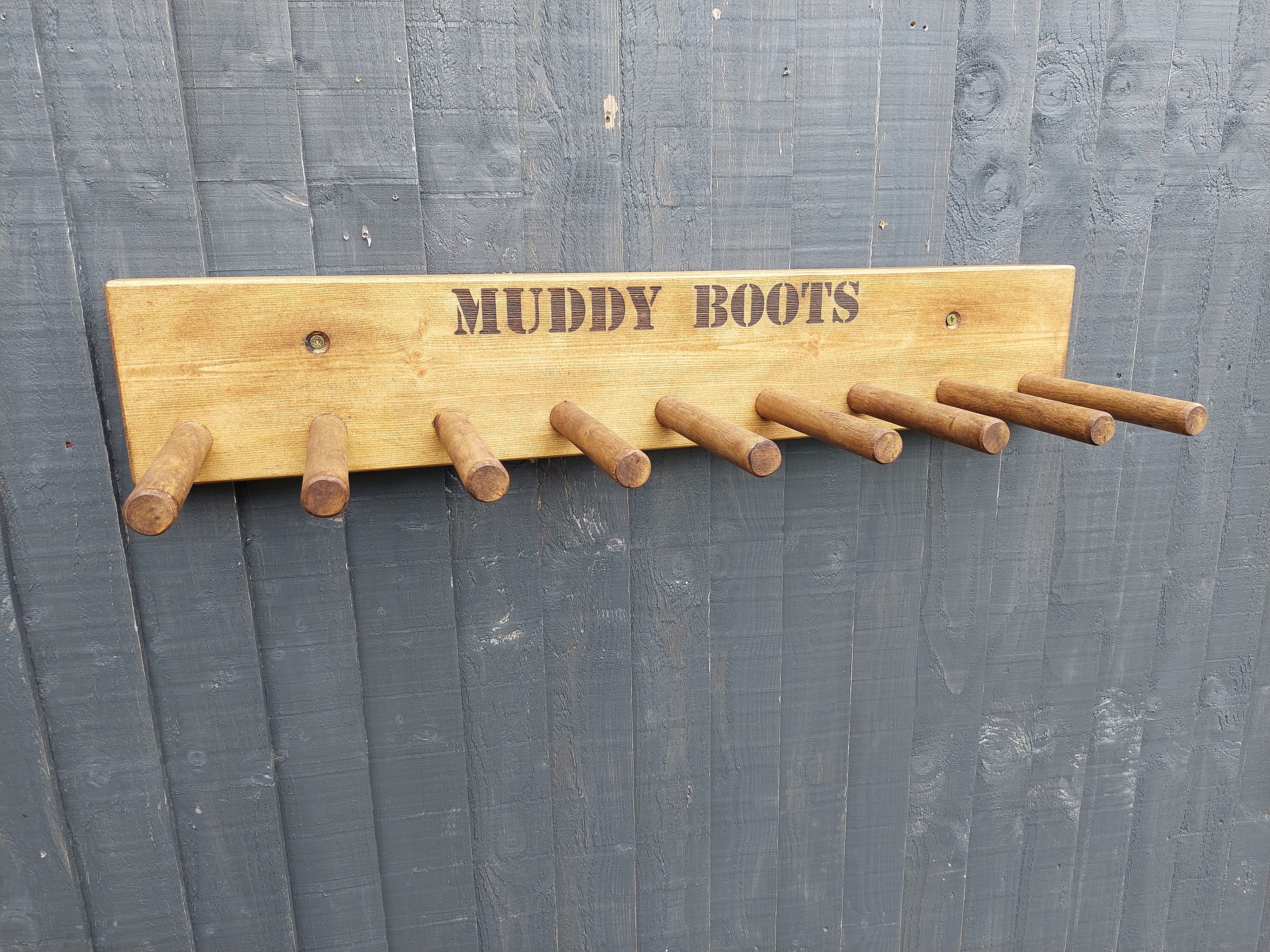 Muddy Boot Rack Personalised Welly Rack/ Boot Holder Wall Mounted Wooden MUDDY BOOTS 2 ...