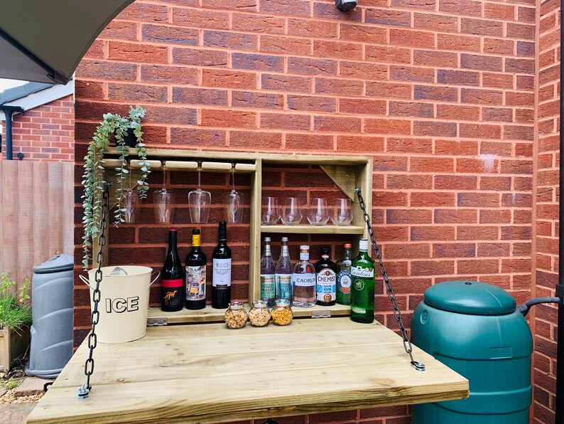 Wooden Wall Mounted Garden Bar Outside Indoor Bar Gin Wine Etsy UK
