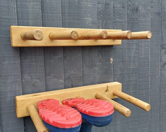 OAK WAXED Welly wellington wellies wooden  rack / boots holder wall mounted sizes available to hold 1 - 10Pairs