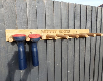 PERSONALISED Welly wellington wellies wooden rack boot holder wall mounted-waxed