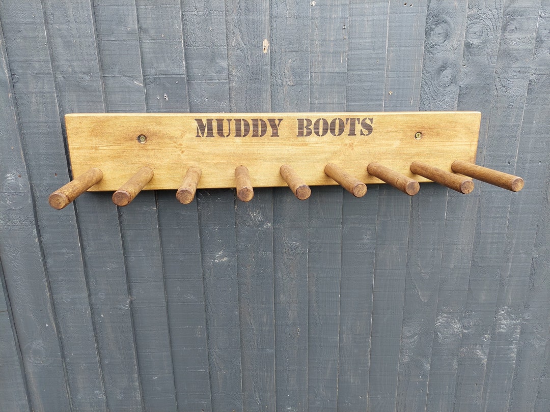 Personalised Welly Rack/ Boot Holder Wall Mounted Wooden MUDDY BOOTS 2 ...