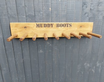 Personalised Welly rack/ boot holder wall mounted wooden MUDDY BOOTS 2 3 4 5 6  pairs heavy duty !